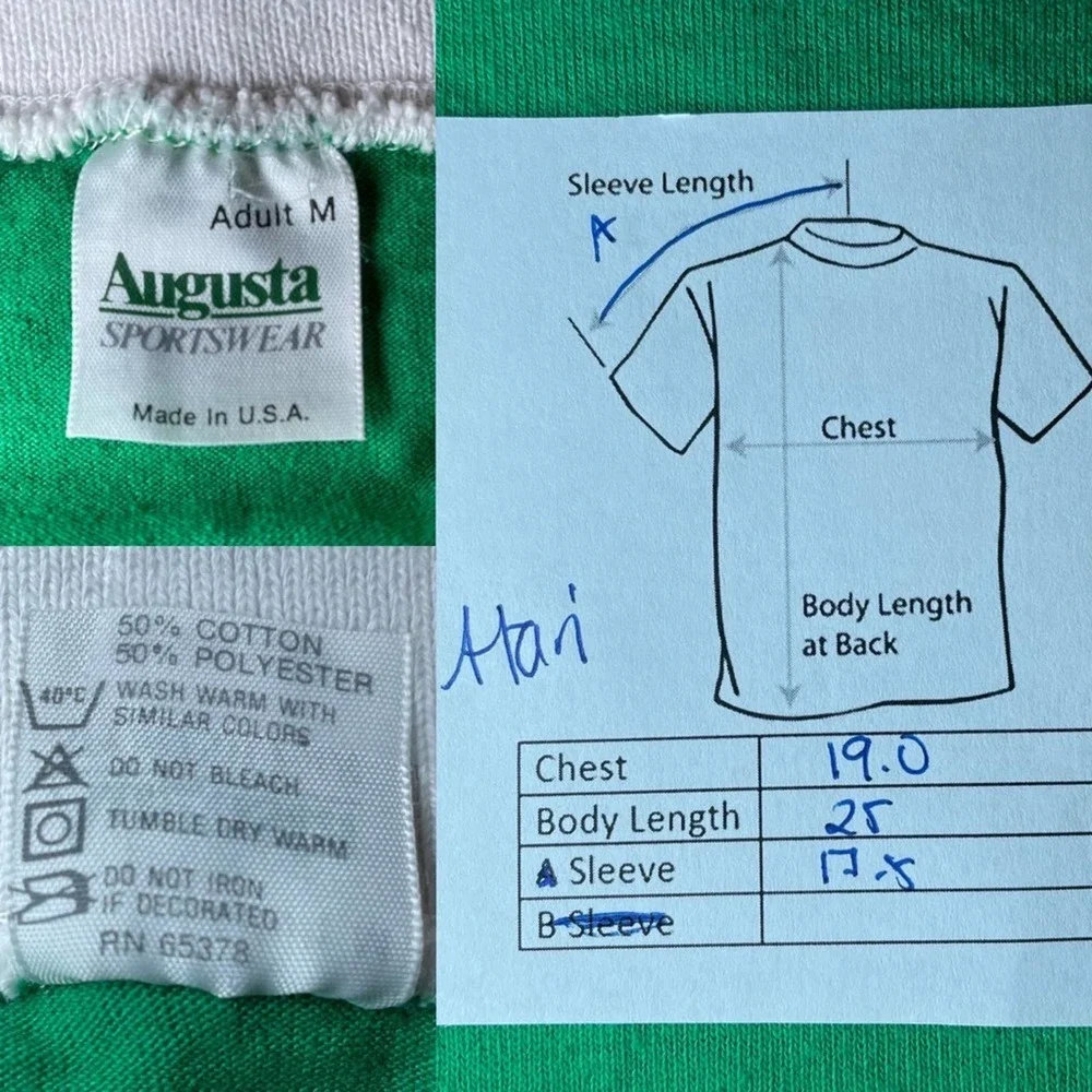 RARE VINTAGE 80S ATARI GRAPHIC POP COLLAR RAGLAN SLEEVE ATARI T-SHIRT GREEN - M - Picture 7 of 7